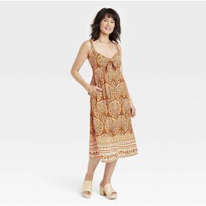 Knox Rose Midi Dress‎ Orange Floral Print Women's Size S Sleeveless